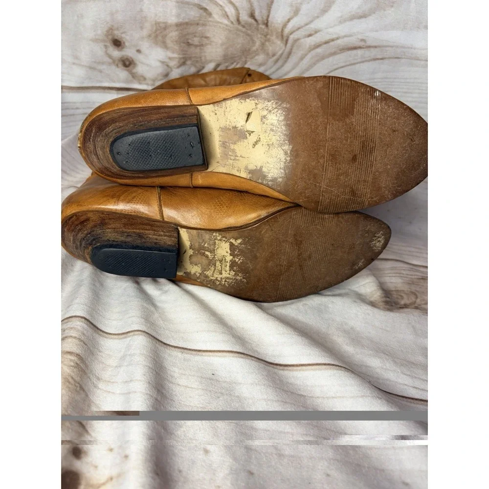 Vintage 60s Endicott Johnson Leather Patchwork Booties Western Brown‎ Womans 9 B